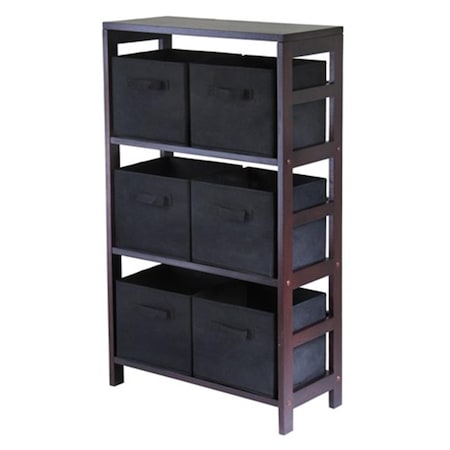 Capri 3 Section M Storage Shelf With 6 Foldable Black Fabric Baskets - Walnut And Black